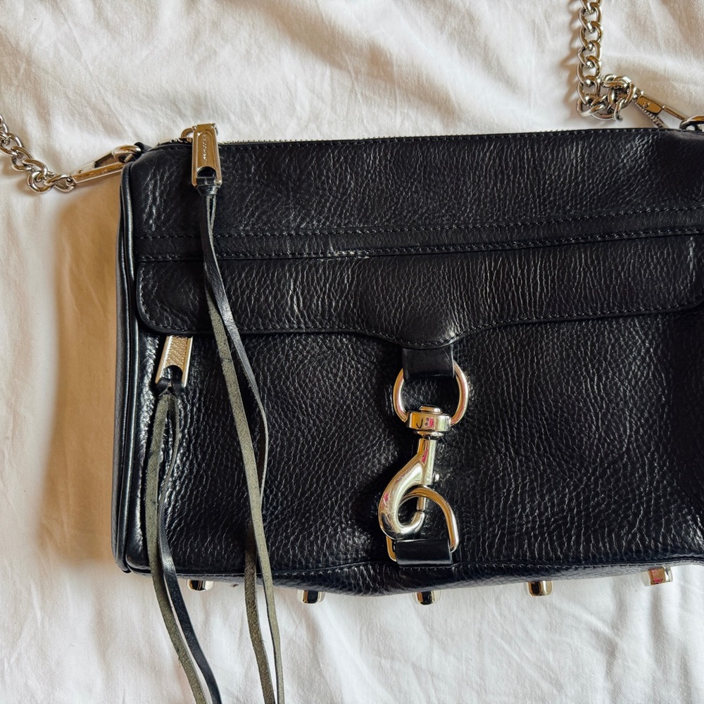 Rebecca Minkoff Black Leather Shoulder Bag with Silver Hardware